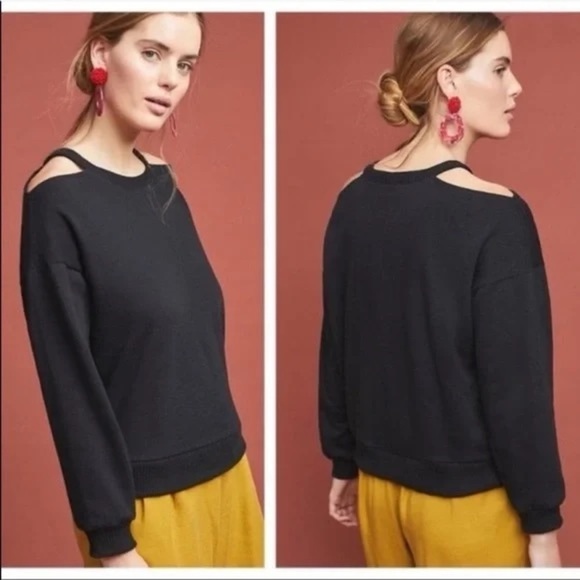 Maeve Anthropologie Cold Shoulder Black Sweatshirt, Size S - Picture 1 of 8